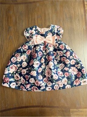 Bonnie Baby baby girl dress navy blue floral 24 months